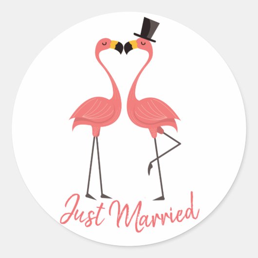 Net getrouwd Pink Flamingo Tropical Beach bruiloft Ronde Sticker (Voorkant)