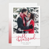 Net getrouwd Red Script Foto Kerst bruiloft Aankondiging (Voorkant / Achterkant)