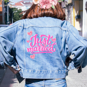 Net getrouwd Retro Script met harten Denim Jacket