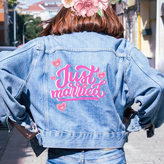 Net getrouwd Retro Script met harten Denim Jacket