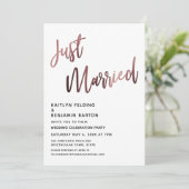 Net getrouwd Roos Gold bruiloft receptie Kaart (Staand voorkant)