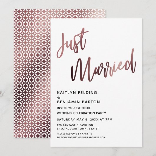 Net getrouwd Roos Gold bruiloft receptie Kaart (Voorkant / Achterkant)