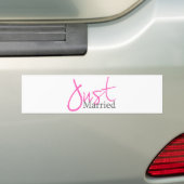 Net getrouwd (roze script) bumpersticker (Op auto)