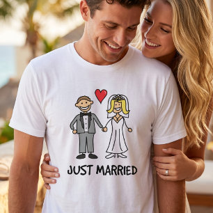 Net Getrouwd - Schattige Stick Figure Cartoon Brui T-shirt