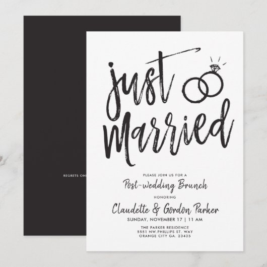 Net Getrouwd Script Bruiloftbrunch | Feestje Kaart (Voorkant / Achterkant)