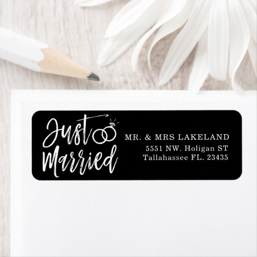 Net getrouwd script | Gepersonaliseerd zwart Etiket (Insitu)
