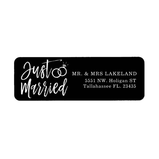 Net getrouwd script | Gepersonaliseerd zwart Etiket (Voorkant)