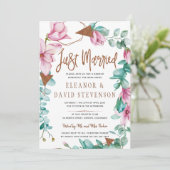 Net getrouwd typografie bloemenroze bruiloft brunc kaart (Staand voorkant)