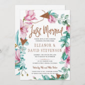 Net getrouwd typografie bloemenroze bruiloft brunc kaart (Voorkant / Achterkant)