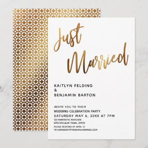 Net Getrouwd Typografie Gouden Huwelijksreceptie Kaart