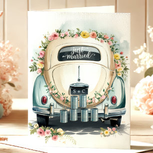 Net Getrouwd Vintage Auto Huwelijks Congratulatiek Bedankkaart