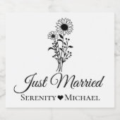 Net getrouwd Zonnebloem Huwelijk Rustieke Wildflow Likeurfles Etiket (Enkel label)