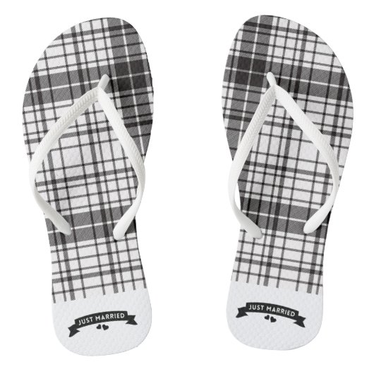 Net getrouwd zwart en wit plaid teenslippers (Voetbed)