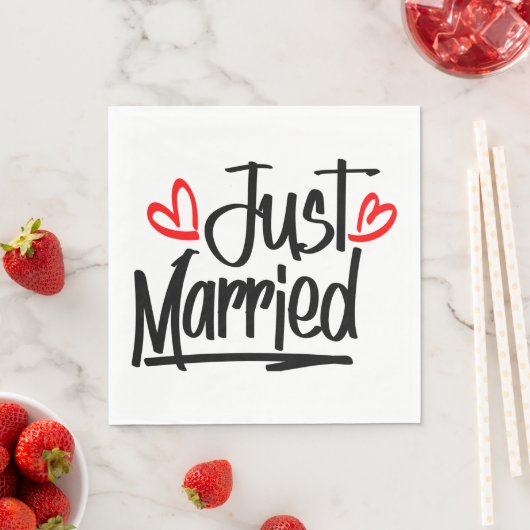 Net getrouwd zwart-wit bruiloft aankondiging servet (Insitu)