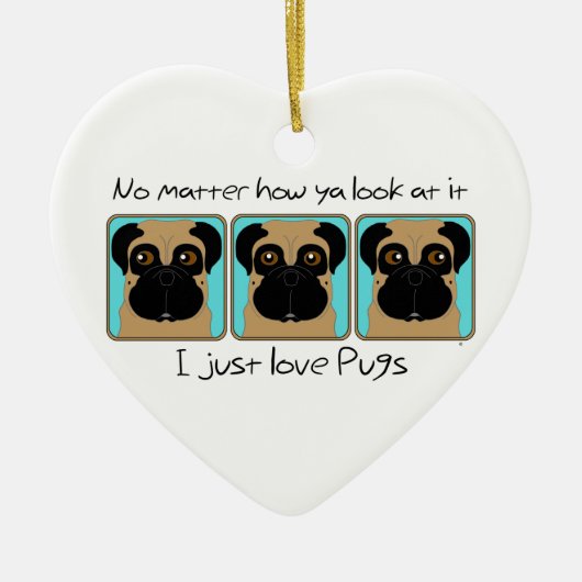 Net Love Pugs Quote en Funny Pugs die rondkijken Keramisch Ornament (Voorkant)