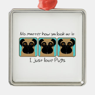 Net Love Pugs Quote en Funny Pugs die rondkijken Metalen Ornament
