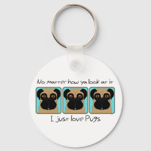 Net Love Pugs Quote en Funny Pugs die rondkijken Sleutelhanger
