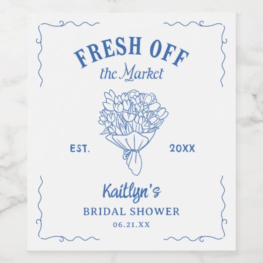 Net Van De Markt Blauwe Bruiloft Feest Wijn Etiket (Enkel label)