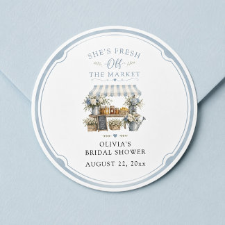Net Van De Markt Bruidsdouche Blauw En Wit Ronde Sticker