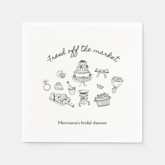 Net van de Markt Handgetekende Bruidsdouche Servet (Voorkant)