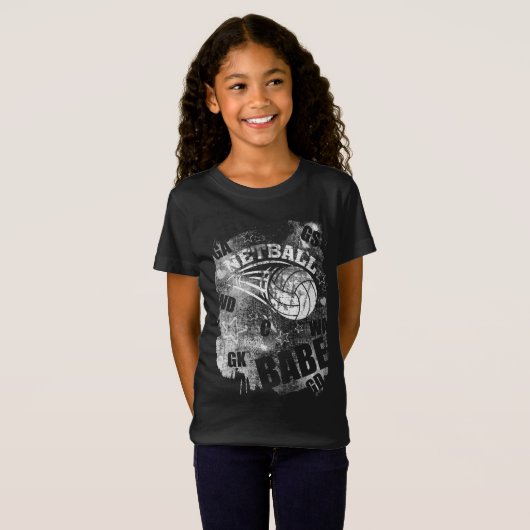 Netball Babe, Black Grunge Netball T-shirt (Voorkant volledig)