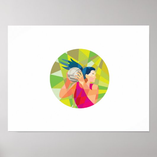 Netball Player Ball rebound Low Veelhoek Poster (Voorkant)