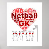 Netball Posities Typografie Hart Design Poster (Voorkant)