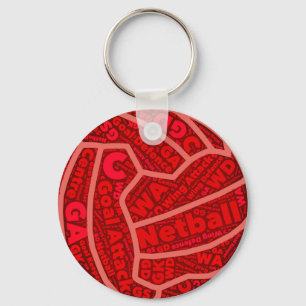 Netball Thleed Red Typography Ball Design Sleutelhanger