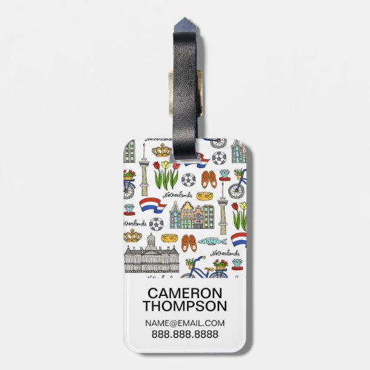 Netherland Doodle Pattern Bagagelabel (Achterkant verticaal)