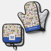 Netherland Doodle Pattern Ovenwant & Pannenlap Set (Voorkant / Achterkant)