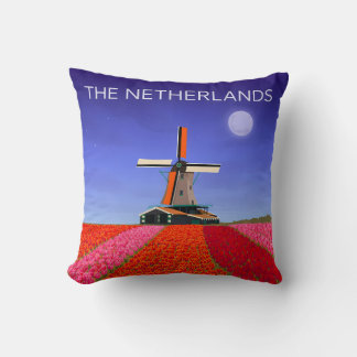 Netherlands Throw Pillow Tulip Field Windmill Kussen