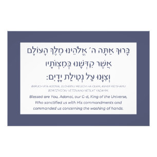 Netilat Yadayim Hebrew Blessing Hand-Washing Blue Foto Afdruk