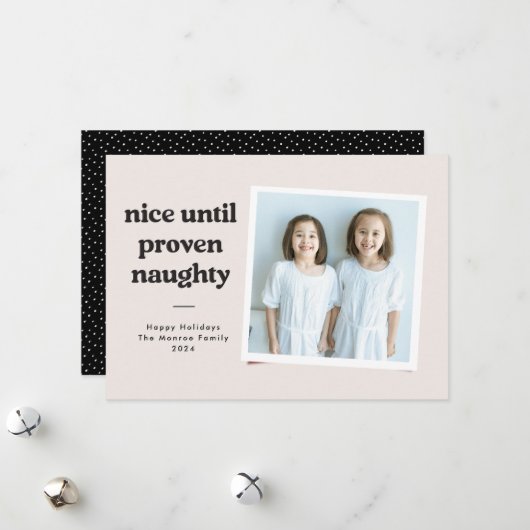 Nette tot ondeugende fotokaart - zwart feestdagenkaart (Voorkant / Achterkant in situ)