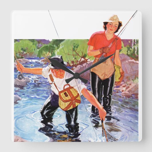 Netting A Fish door R.J. Cavaliere Vierkante Klok (Voorkant)