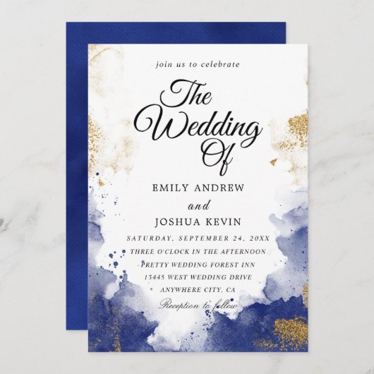 Nettoyage aquarelle | Faire-part de mariage bleue (Devant / Derrière)