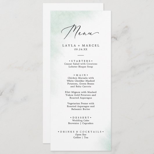 Nettoyage aquarelle | Menu Dîner Mariage Vert (Devant / Derrière)
