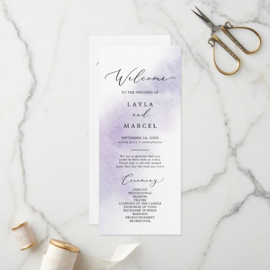 Nettoyage aquarelle | Programme de mariage violet (Devant/Arrière en situation)