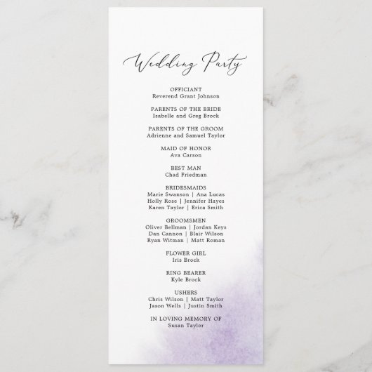 Nettoyage aquarelle | Programme de mariage violet (Dos)