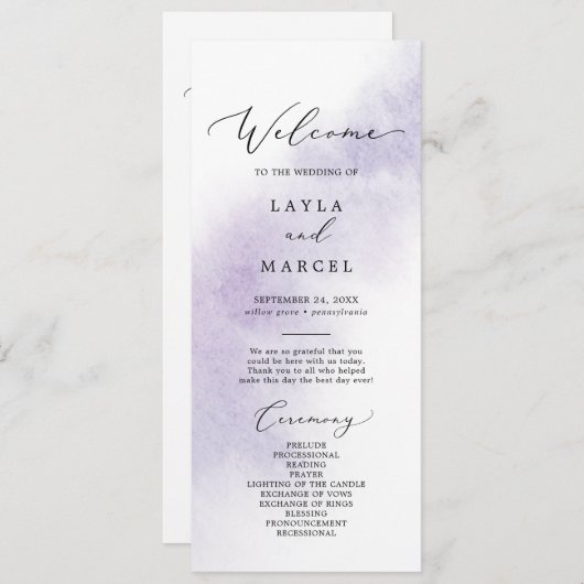 Nettoyage aquarelle | Programme de mariage violet (Devant / Derrière)