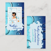 Nettoyage Carte de visite bleu bulles cheveux noir (Devant / Derrière)