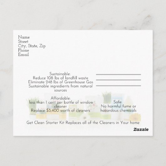 Nettoyer la carte postale Shaklee (Dos)