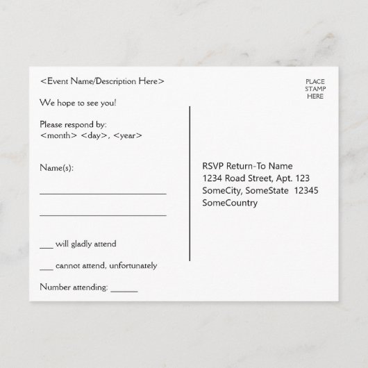 Nettoyer "r.s.v.p." Carte postale (Dos)