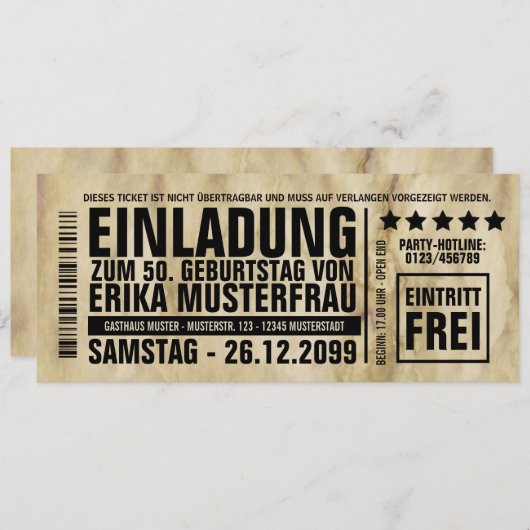 NEU: Einladung zum 50. Geburtstag mit Barcode Kaart (Voorkant / Achterkant)