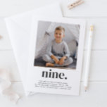 Neuf Carrés Photo Invitation pour le premier anniv<br><div class="desc">Une invitation moderne 9ème anniversaire avec votre propre photo et le mot 'neuf.' en dessous. Vous pouvez également modifier toutes les couleurs et tous les styles de texte - il suffit de cliquer sur le bouton "Personnaliser" -> "Modifier à l'aide de l'outil de conception".</div>