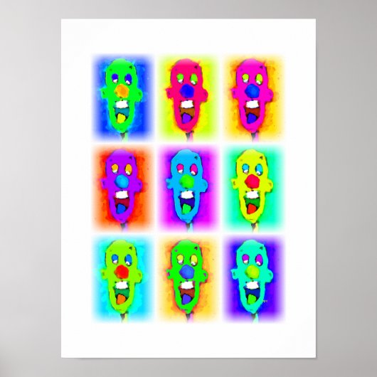 Neuf Clowns Chauves Colorés : Affiche (Devant)