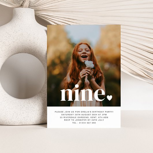 Neuf Heart Photo First Birthday Invitation