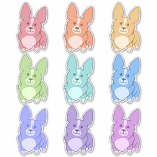 Neuf Stickers Corgi colorés