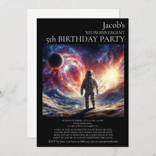 Neurodivergent Autiste Invitation de fête d'annive (Devant / Derrière)