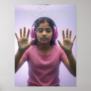 Neurodivergent indiaans kind meisje onder water in poster