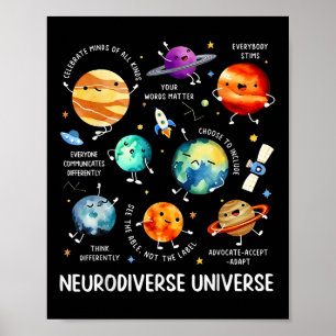 Neurodiverse Universum Planeet Autisme Bewustzijn Poster